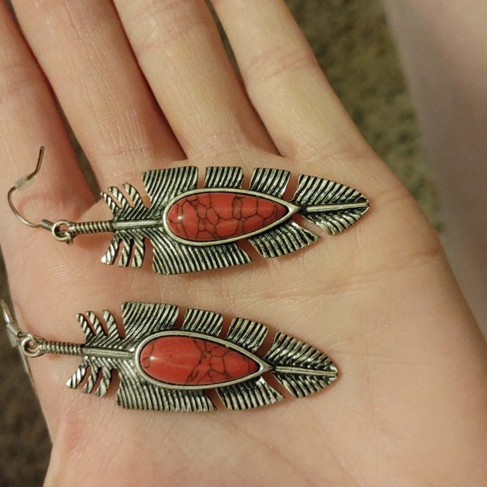 Red matrix leaf earrings